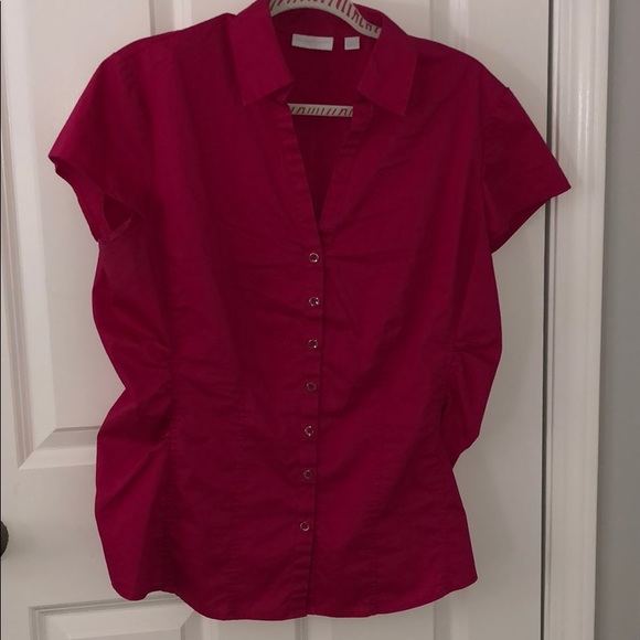 New York & Company Tops - NY&Co Hot Pink Short Sleeve Button Up XL